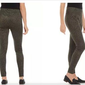 Olive Leopard Pull On Faux Suede Ponte Pants by Wonderly - Medium